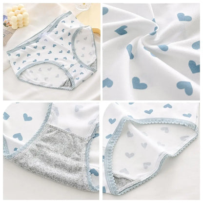 5pcs Women’s Cotton Panties Underwear Briefs Set Cute Bow Heart Plaid Print Soft Breathable Comfy Intimates Lingerie