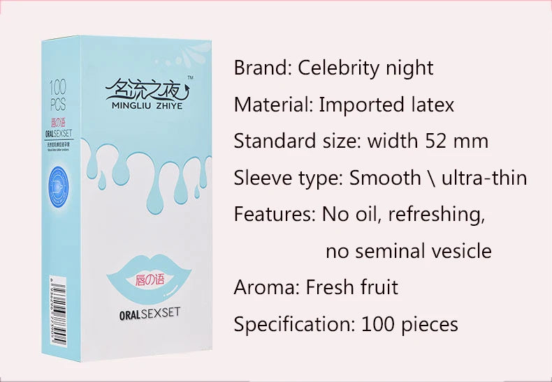 PERSONAGE 100pcs Natural Latex Condom NO OIL Fruity Taste Oral Condom Ultra Thin Smooth Penis Sleeve Safer Contraception for Men