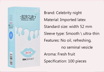 PERSONAGE 100pcs Natural Latex Condom NO OIL Fruity Taste Oral Condom Ultra Thin Smooth Penis Sleeve Safer Contraception for Men