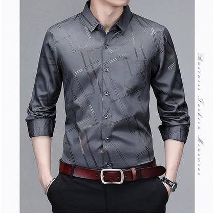 Men's Casual and Fashionable Long Sleeved Printed Shirt, Non Ironing and Wrinkle Resistant Business Top