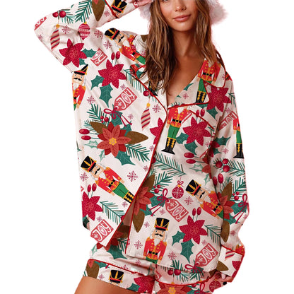 Women s 2 Piece Lounge Set Cozy Reindeer Christmas Tree Print Top and Bottom Pajama Set for Winter Nights