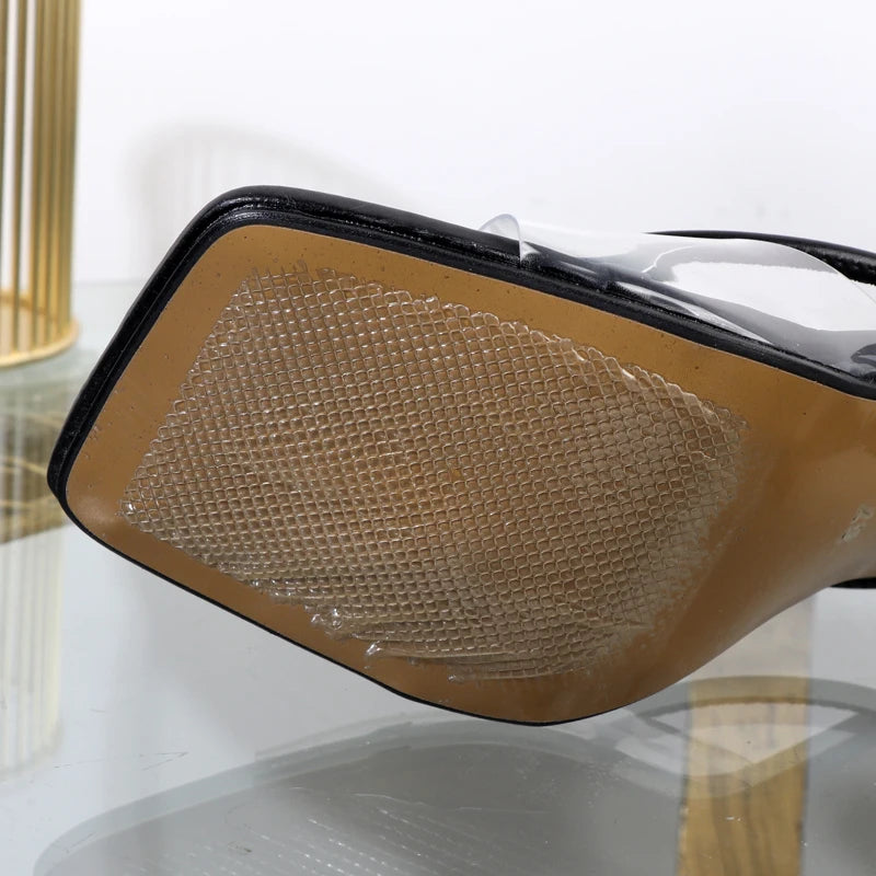 shoes for women 2025 designer luxury new stiletto flip flops clip toe outdoor Transparent slippers black temperament sandals 9CM