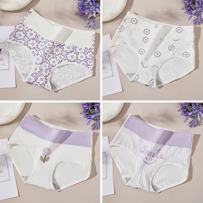 4Pcs/Set Cotton Panties Women High Waist Slimming Underwear Cute Print Young Girls Briefs Plus Size M-4XL Soft Female Lingerie