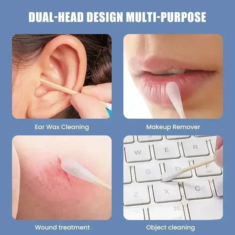 100Pcs/Pack Baby Cotton Swabs Wooden Stick Soft Tip Buds for Ear Nose Cleaning 1-20 Packs Infants Kids Hygiene Care Beauty Tools