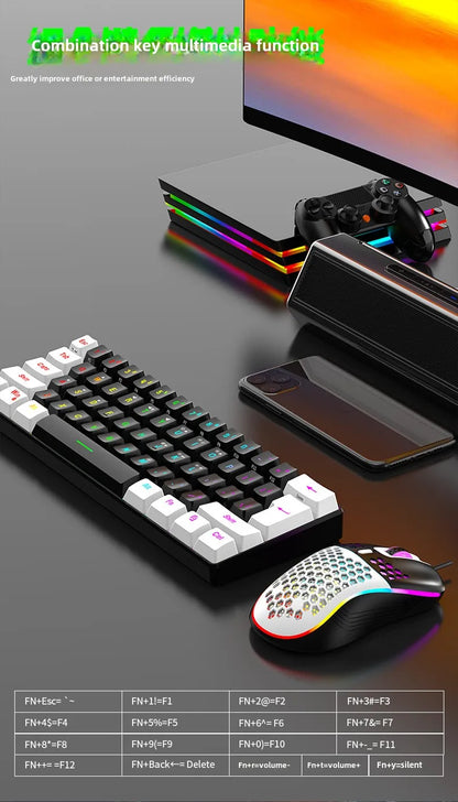 Keyboard and mouse sets 60% RGB gaming with keyboards mouse combo pc kit gamer backlit mini 61 keys computer wired set key board
