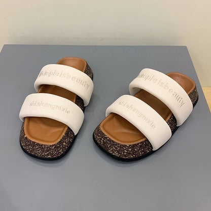 Women's Shoes Alphabet Fashion Casual Slippers 2022 New Summer Thick Bottom Non-slip Medium Heel Sandals for Outer Wear