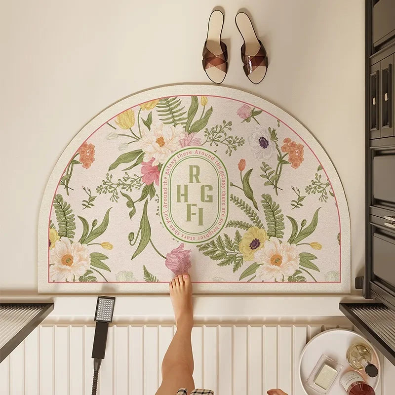 Bathroom Mat Semicircular Rug Absorbent Toilet Carpet Doormat Floor Mats Water-absorbent Soft Washable Bath Non-slip Area Rugs