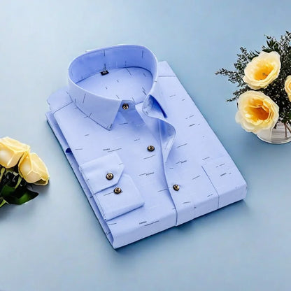 2025 Spring and Summer New Male Trend Fashion Print Business High Luxury Long Sleeve Shirt Korean Version Slim-fit Lapel Dress