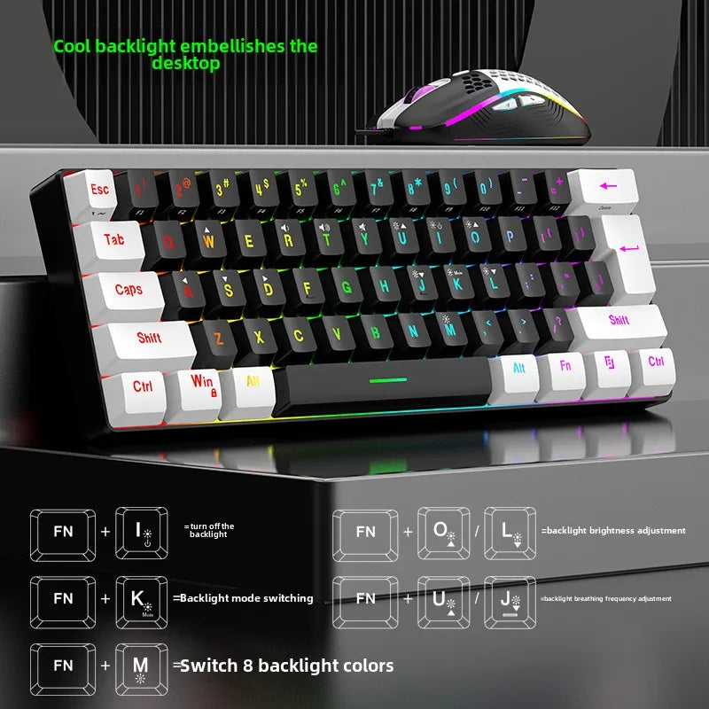 Keyboard and mouse sets 60% RGB gaming with keyboards mouse combo pc kit gamer backlit mini 61 keys computer wired set key board