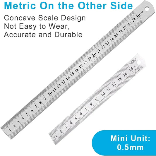 Stainless Steel Double Side Straight Ruler Centimeter Inches Scale Metric Ruler Precision Measuring Tool School Office Supplies