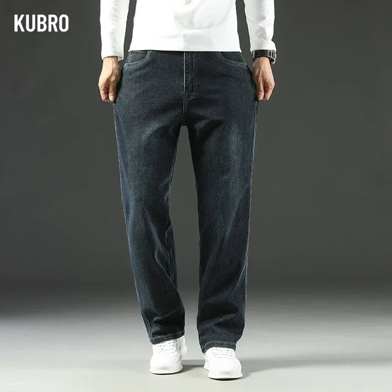 KUBRO 2025 New Autumn and Winter Men's Jeans Loose Comfortable Straight Business Casual Versatile Wide-leg Business Trousers