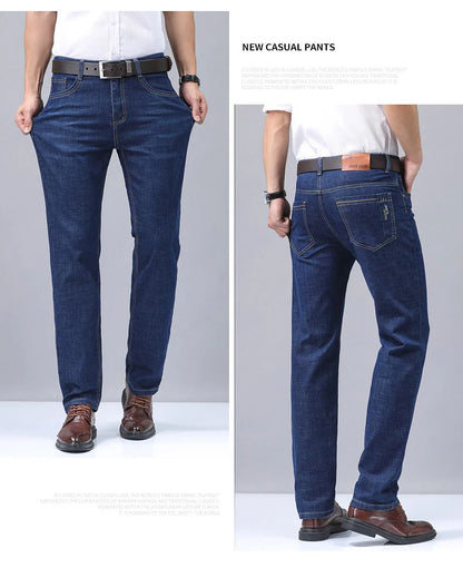2025 Four Seasons New Men's Denim Business Pants High Quality Good Fabric Comfortable Slimming Straight leg Jeans Light Blue