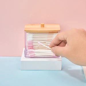 1pc Clear Cotton Swabs Storage Holder Dispenser, Cotton Pads Holder With Lids, Bathroom Storage Container Organizer Art Supplies