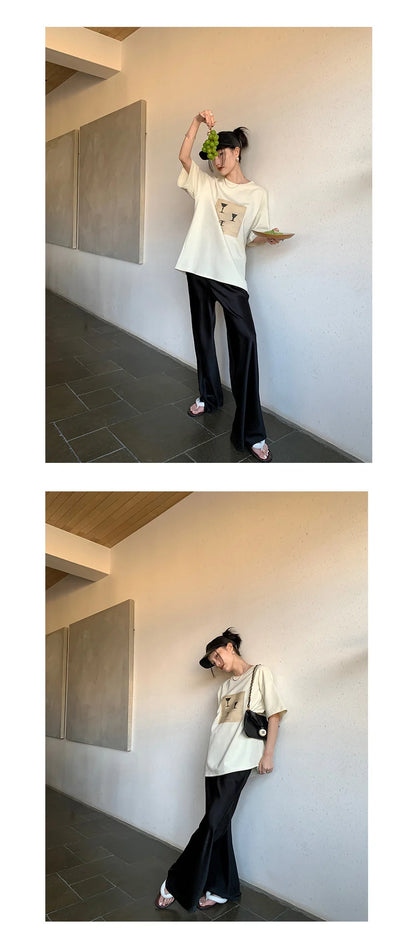 Satin Wide Leg Pants Long Floor Casual Pants Women's Summer