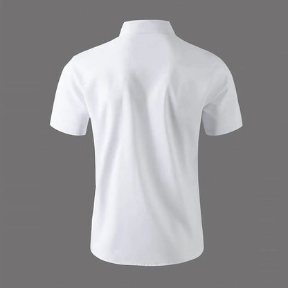 New Men's Business Casual Solid Color Short Sleeved Shirt for Summer Fashion No Ironing Comfortable and Versatile Top