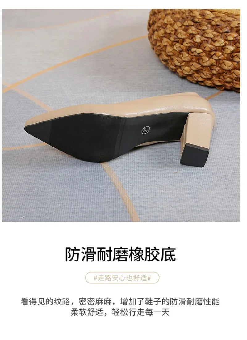 2024 Brand Shoes for Women Slip on Women's High Heels Concise Office & Career Pumps Women Pointed Toe Chunky Heels Shoes Ladies