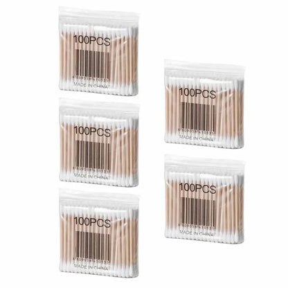 100pcs/Pack 5 Packs Cotton Swabs Double-ended Baby Disposable Cotton Swabs Ear Nose Cleaning Sticks Healthy Cleaning Tools