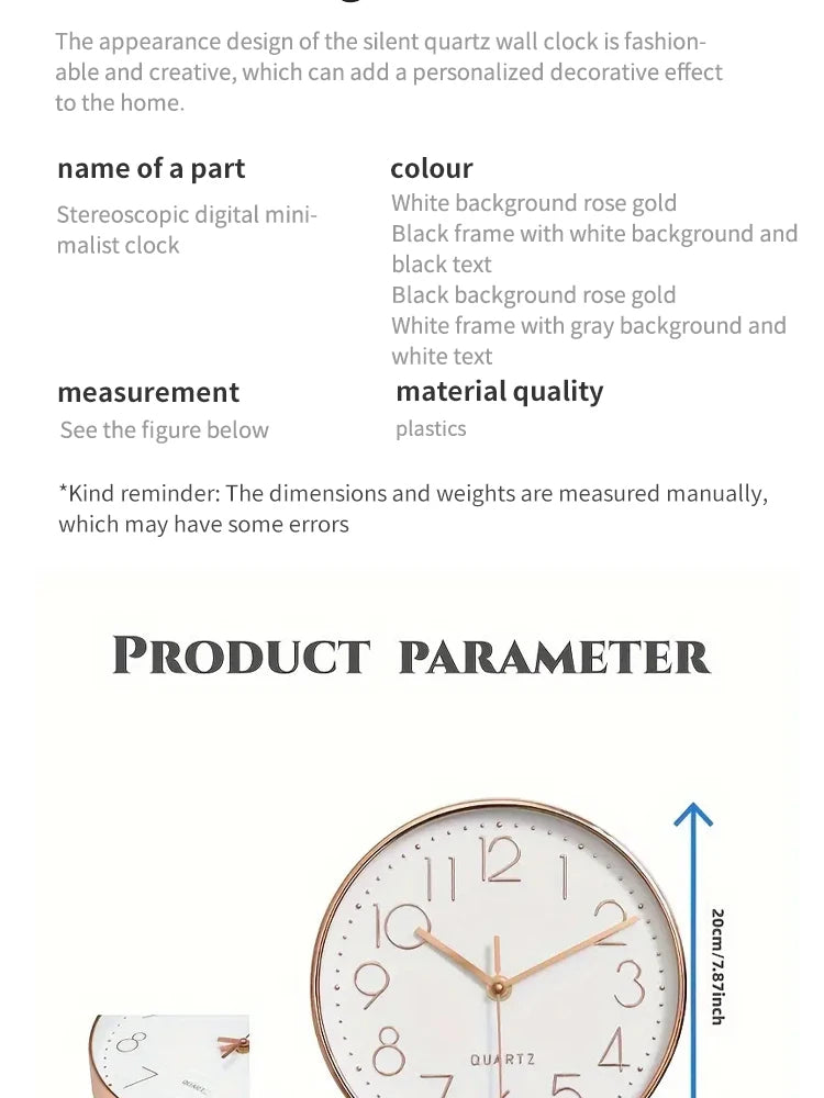 8 Inch Mute Quartz Wall Clock Cubic Digital Clock Living Room Bedroom Wall Clock Simple Digital Clock Home Decorations