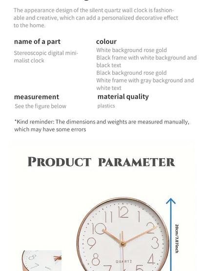 8 Inch Mute Quartz Wall Clock Cubic Digital Clock Living Room Bedroom Wall Clock Simple Digital Clock Home Decorations