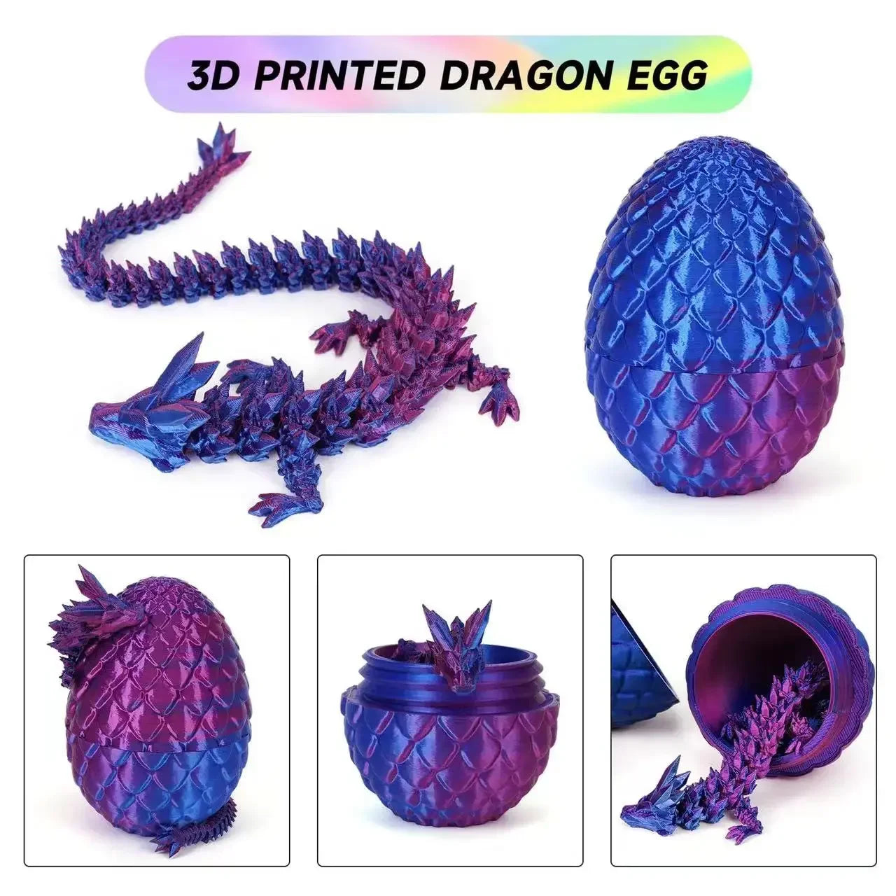 22cm 3D Printed Dragon 8.5cm Dragon Egg Crystal Dragon Egg Funny Home Office Decoration Cool Chinese Festival Dragon Figurine