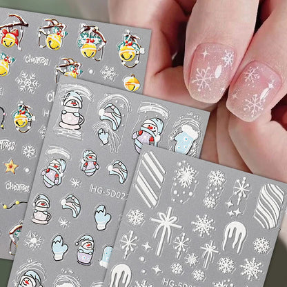 1 Sheet Embossed Snowflakes 5D Nail Stickers Decal Winter Christmas Nail Art Decoration Manicure Butterfly Nail Stickers Design