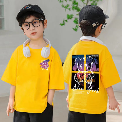 Korean Children's Clothes 2025 Summer Tops Art New York City Graphic T Shirts Cotton Baby Boys Short Sleeves Shirt Kids Clothes