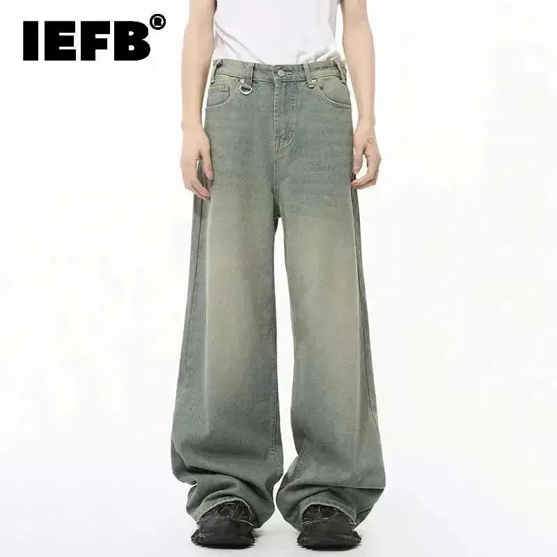 IEFB 2024 Autumn Men Denim Pants Straight Droop Vintage Loose Bottom Straight Wide Leg Casual Male Trousers Korean Style 9C1519