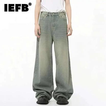 IEFB 2024 Autumn Men Denim Pants Straight Droop Vintage Loose Bottom Straight Wide Leg Casual Male Trousers Korean Style 9C1519