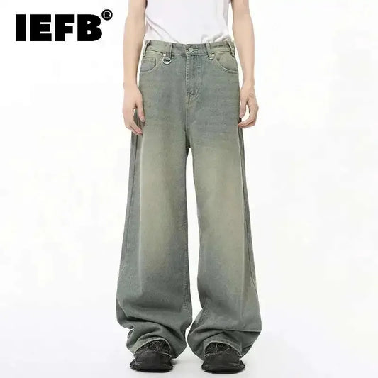 IEFB 2024 Autumn Men Denim Pants Straight Droop Vintage Loose Bottom Straight Wide Leg Casual Male Trousers Korean Style 9C1519