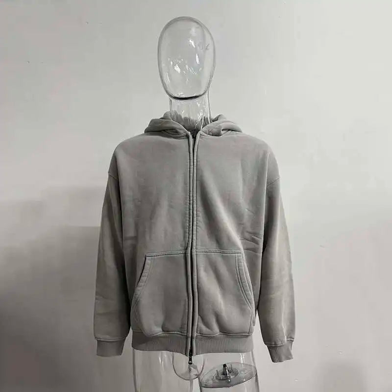 IEFB Men's Wear Wax Printing Vintage Male Hoodies Oversized Loose Zipper Water Washed Plush Sweatshirt Trendy New 9C9349