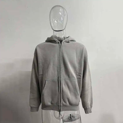 IEFB Men's Wear Wax Printing Vintage Male Hoodies Oversized Loose Zipper Water Washed Plush Sweatshirt Trendy New 9C9349