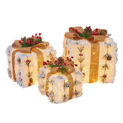 Christmas Foldable Lighted Metal Boxes 25/20/15CM Set of 3 Battery Operated for Outdoor Indoor Christmas Tree/Yard/Home Decor