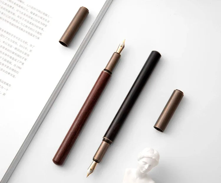 Luxury Retro Wood Bronze Fountain Pen Office Business Writing Art Calligraphy Ink Pens 0.5mm School Student Stationery Gifts