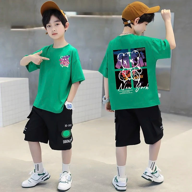 Korean Children's Clothes 2025 Summer Tops Art New York City Graphic T Shirts Cotton Baby Boys Short Sleeves Shirt Kids Clothes