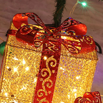 Christmas Foldable Lighted Metal Boxes 25/20/15CM Set of 3 Battery Operated for Outdoor Indoor Christmas Tree/Yard/Home Decor