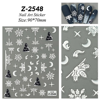 1 Sheet Embossed Snowflakes 5D Nail Stickers Decal Winter Christmas Nail Art Decoration Manicure Butterfly Nail Stickers Design