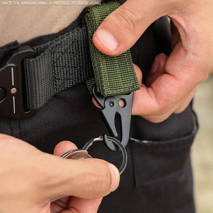 2 PCS.Tactical Hanging Buckle Molle Nylon Webbing Carabiner Belt Triangle Keychain for Outdoor Climbing Camping Tool Accessory