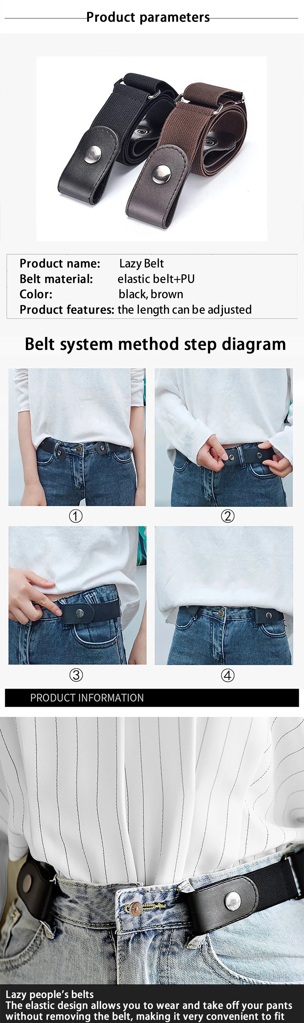 Simple Fashionable Women's No Buckle Stretch Elastic Waist Belt Men Woven Invisible Lazy Belt Length Adjustable，For Jeans、Dress