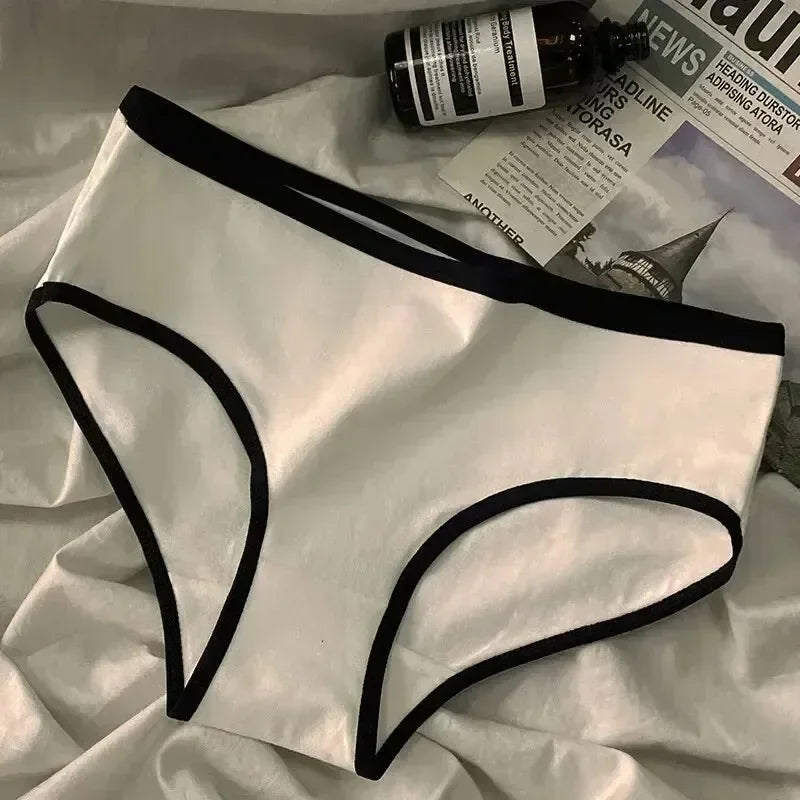 Sports Cool Style Minimalist Girls' Underwear Mid Waist Japanese White Black Cotton Women's Triangle Стринги Женские