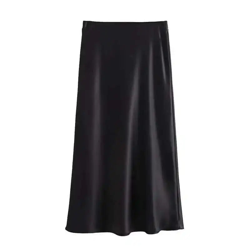 Women 2025 Satin Black Skirt Women High Waist Long Skirts for Women Summer White Midi Skirt Office Elegant Daily Skirts