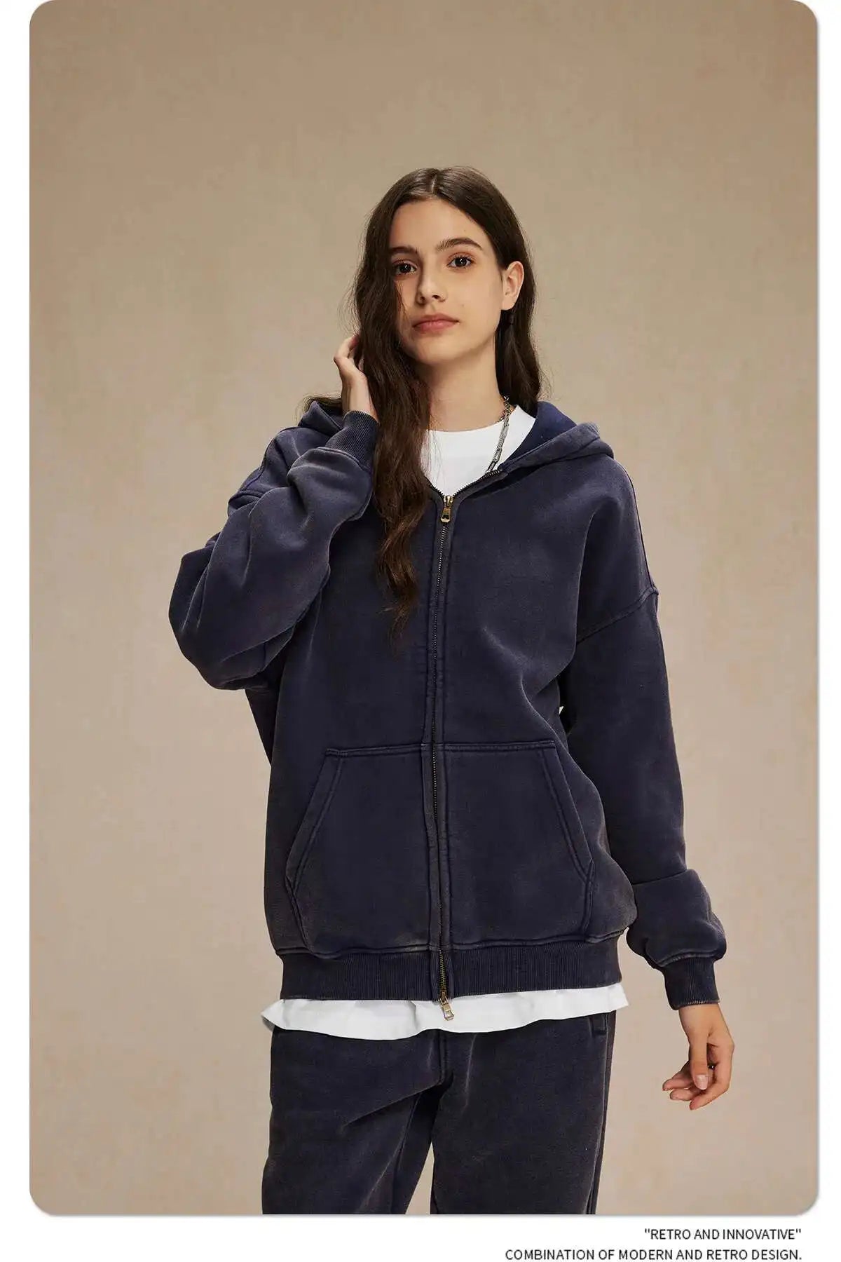 IEFB Men's Wear Wax Printing Vintage Male Hoodies Oversized Loose Zipper Water Washed Plush Sweatshirt Trendy New 9C9349