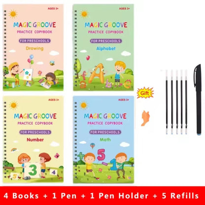 Magic Groove Practice Copybook Pen Children Reusable Writing Book Kids Calligraphy Preschools English Verison Free Wiping 2025