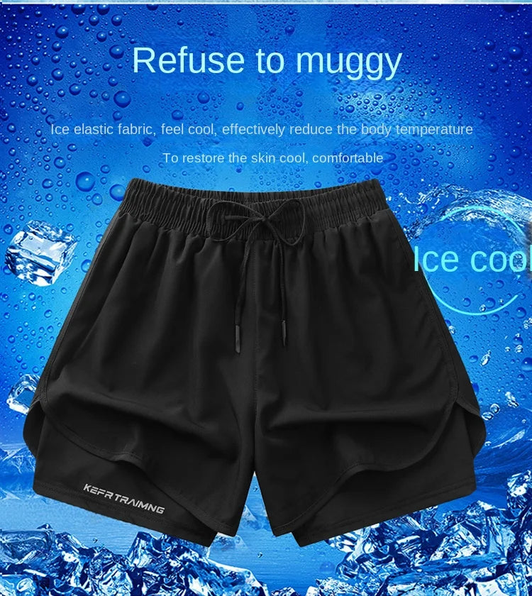 Fake two pieces of summer sports shorts, men's and women's quick drying three point running training itness lining American b