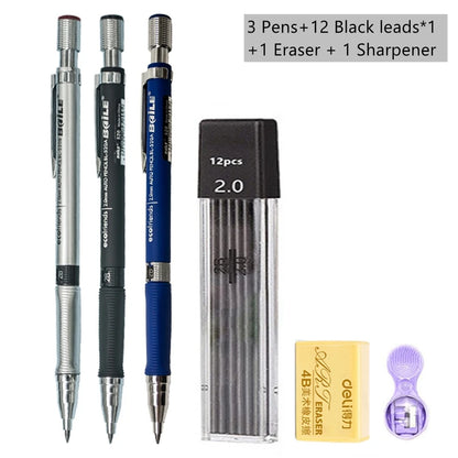 Mechanical Pencil Set 2.0 mm with 2B Black/Colors Lead Refill For Writing Sketching Art Drawing Painting School Automatic Pencil