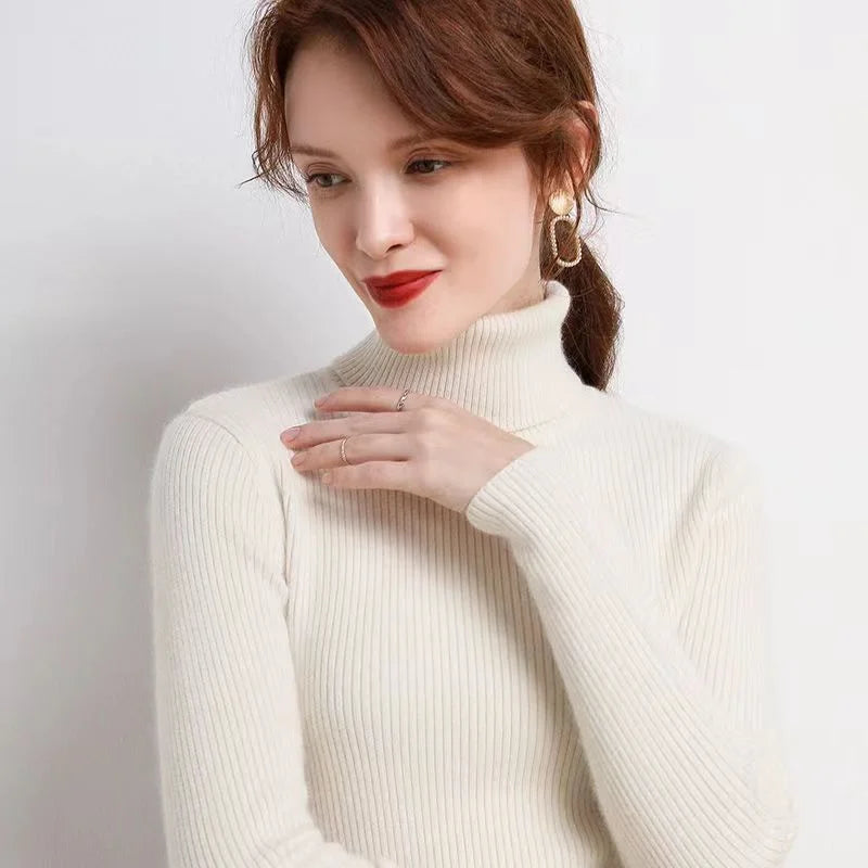 Autumn Winter Thick Sweater Women Knitted Ribbed Pullover Sweater Long Sleeve Turtleneck Slim Jumper Soft Warm Pull Femme