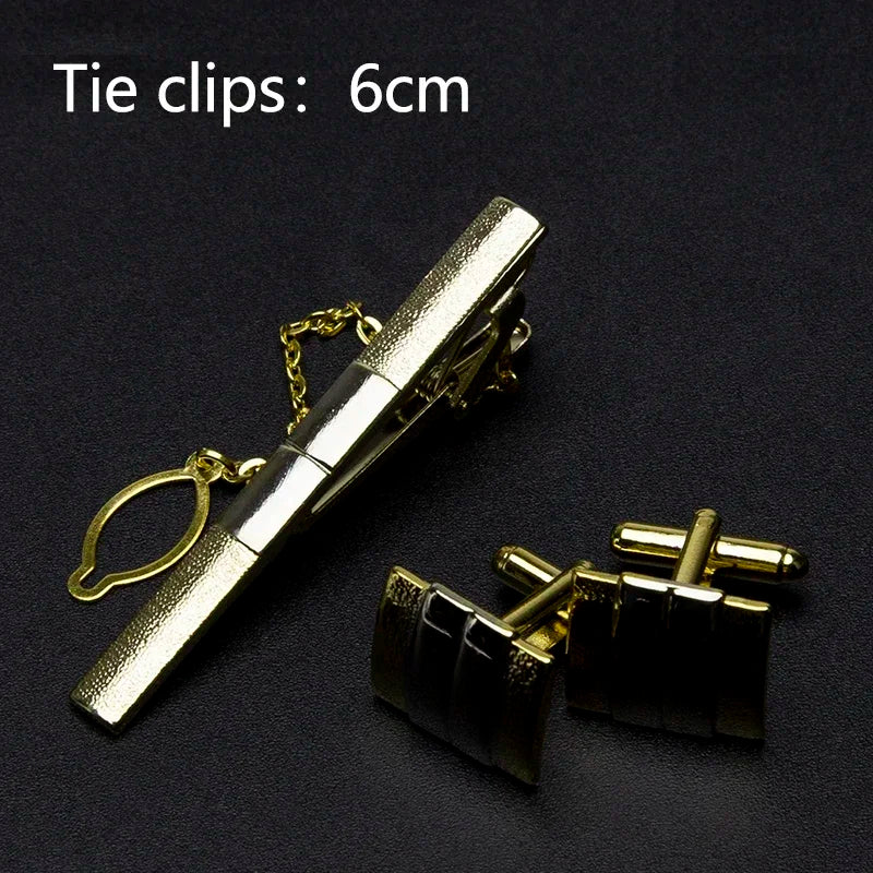Men's Classic Tie Clips Cufflinks Set Luxury Tie Pin Accessories Shirts Cuff Tie Clips Fashion Cufflink for Men Gifts Jewelry