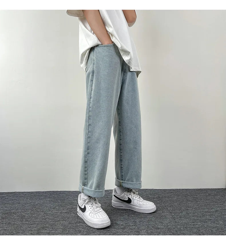2025 New Men's Jeans | Korean Euro US Style | Straight & Wide Leg Denim Pants | Trendy Solid Color & Black Design