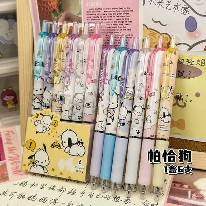 6pcs Cartoon Kuromi Writing Pen Kawaii Hello Kitty Cinnamoroll Melody 0.5mm Quick Drying ST Gel Pen Student School Stationery