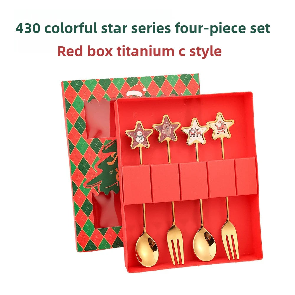 Christmas Themed Cutlery Set Stainless Steel Creative Cartoon Knife Fork Spoon 2/4/6pcs Set Holiday Gift Cutlery Decoration