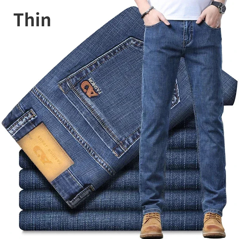 2024 Thin or Thick Material Slim Fit Men's Luxury Classic Style Men Jeans Business Stretch Denim Male Trousers Clothing